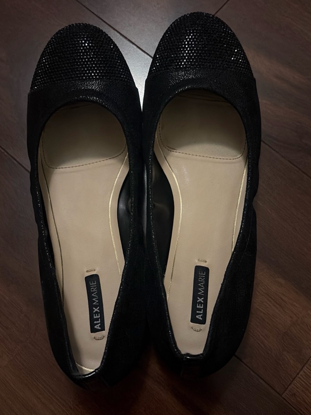 Alex Marie Black Crystal Toe Ballet Flats